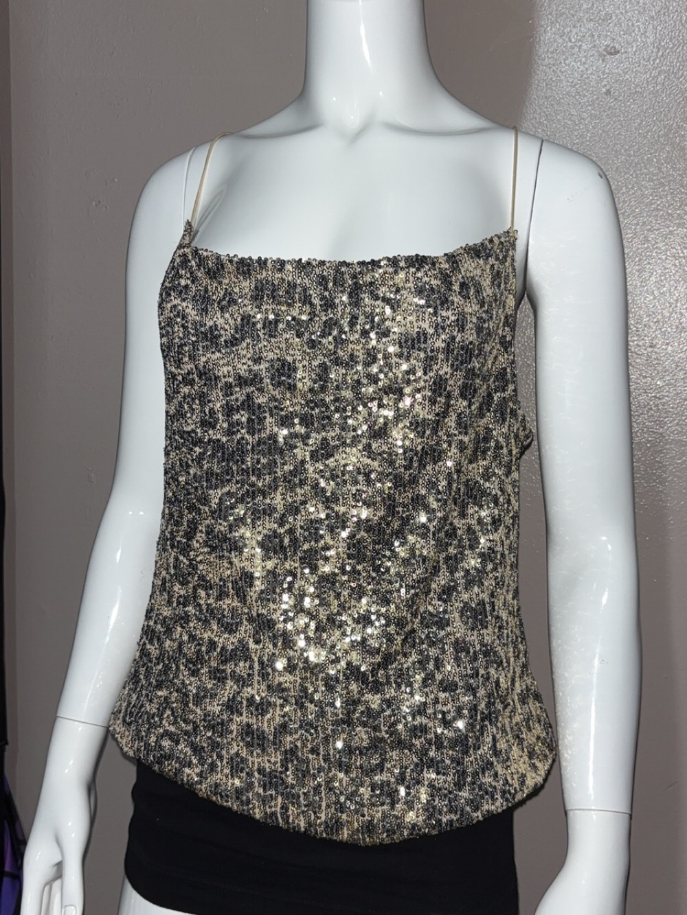 Sequin Leopard-Print Cami Crop Top - Gold/Black